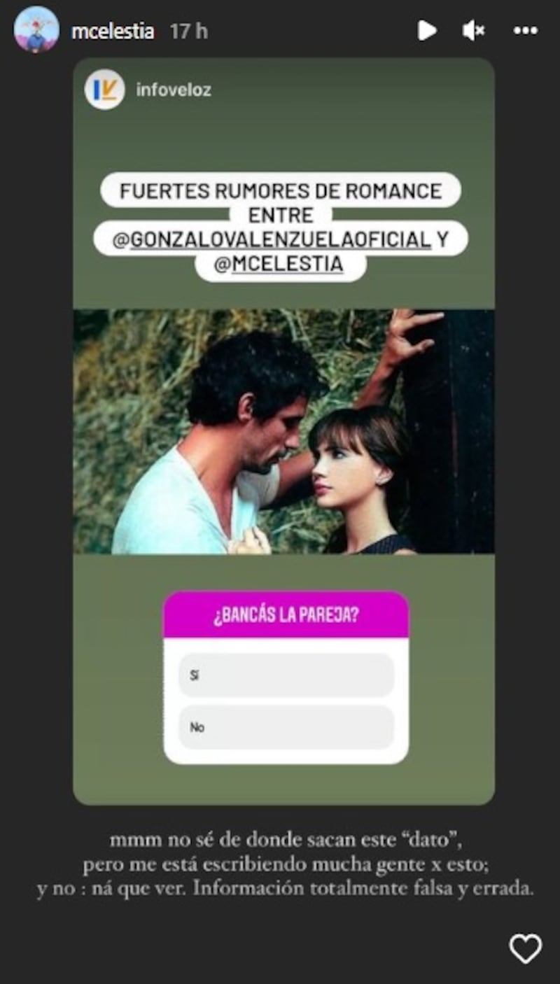 La actriz argentina desmintió los rumores de un romance con Gonzalo Valenzuela.