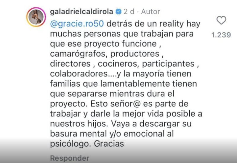 Comentario de Gala Caldirola | Instagram