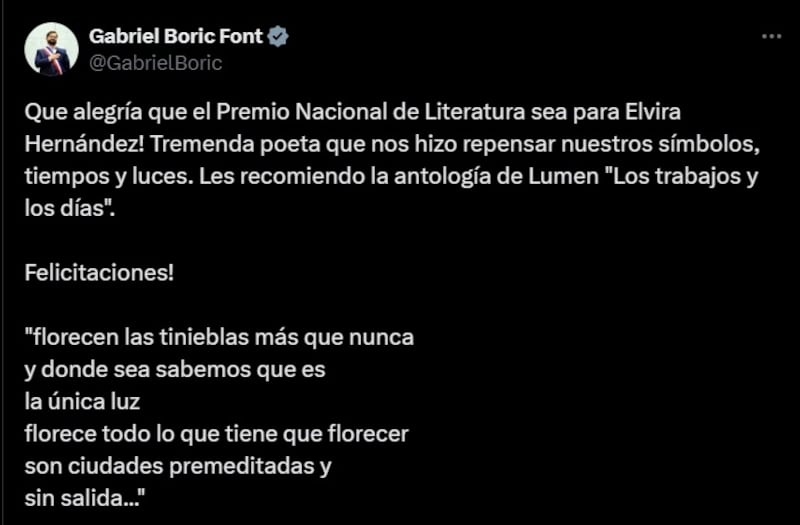 La poetisa fue designada este 2024 como Premio Nacional de Literatura.