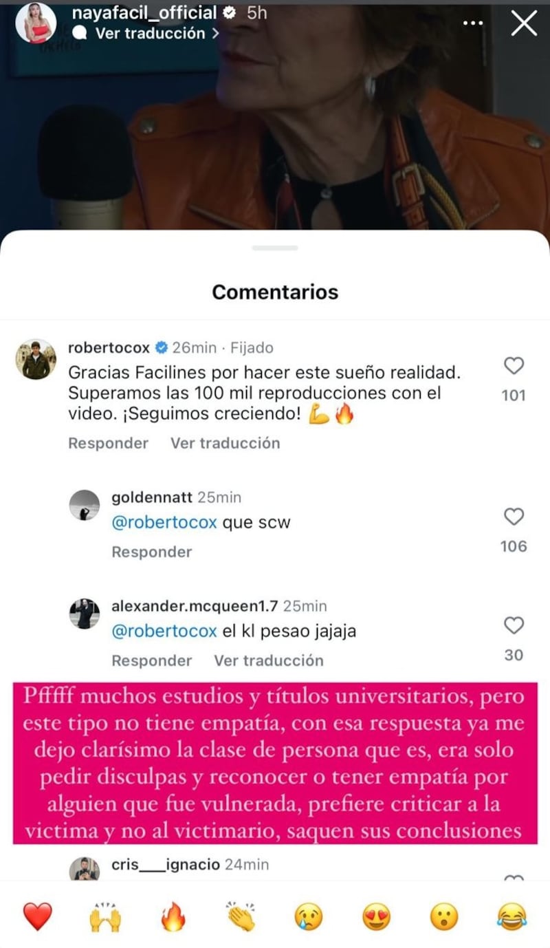 Historia de Naya Fácil sobre Roberto Cox | Instagram