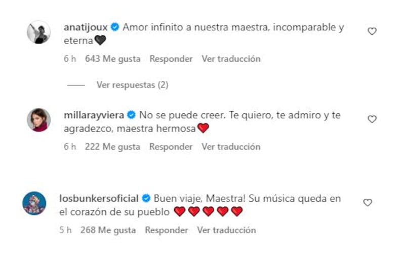 Artistas despidieron a Cecilia "La incomparable". Captura de Instagram.