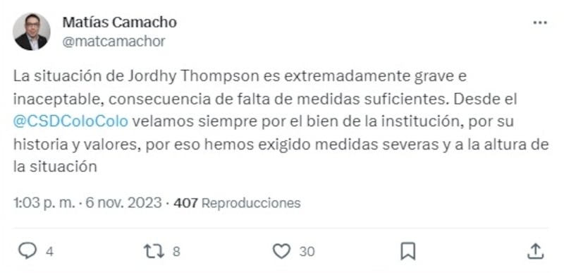 El presidente del Club Social y Deportivo de Colo Colo lamentó que el Cacique haga noticias por "hechos delictuales".