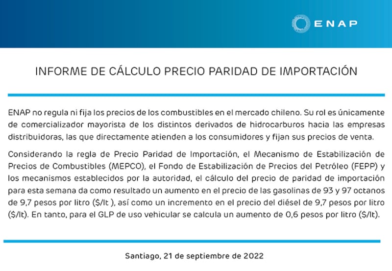 Informe semanal de precios ENAP