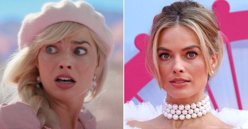 Margot Robbie en 'Barbie' y en la vida real