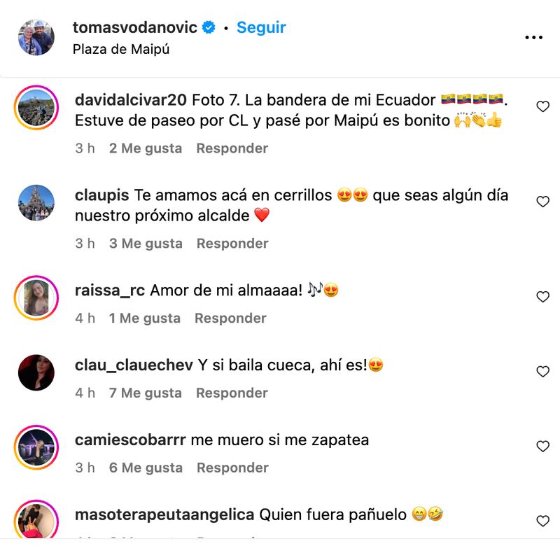 Comentarios sobre Tomás Vodanovic | Captura: Instagram @tomasvodanovic