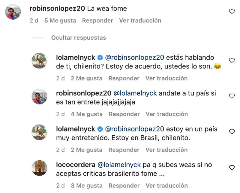 Comentarios Lola Melnyck | Fuente Instagram