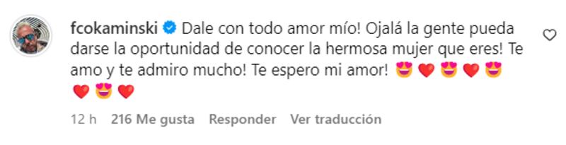 El mensaje de despedida de Kaminski a Camila Andrade. Captura de Instagram