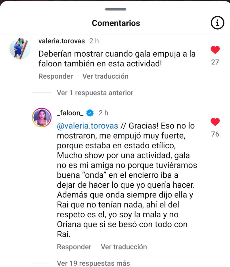 Comentario de Faloon Larraguibel sobre Gala Caldirola | Fuente: X