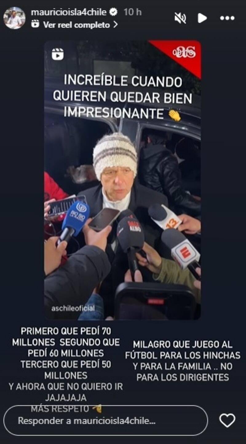 El lateral ocupó sus redes sociales para responder a las críticas que le hizo el fin de semana el presidente de ByN, Aníbal Mosa, por la dilatación en las negociaciones para llegar a Colo Colo.