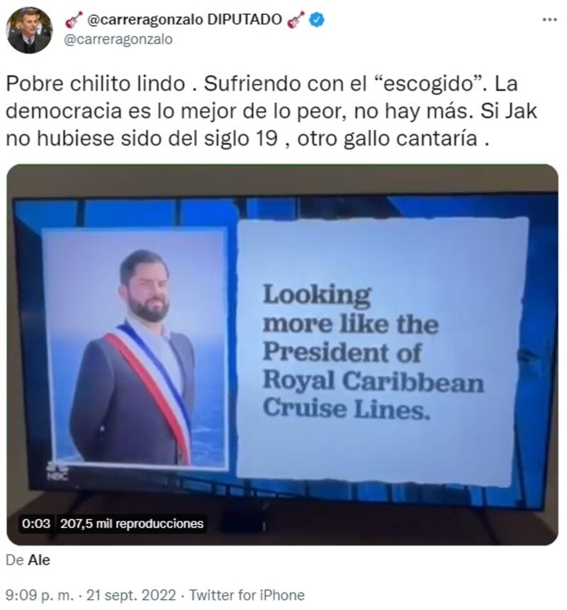 El diputado ultraderechista usó la broma de Jimmy Fallon en su late para criticar al Presidente Gabriel Boric y al expresidencial José Antonio Kast.