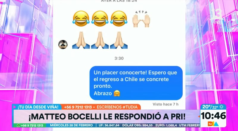 Repuesta de Matteo Bocelli a Priscilla Vargas | Tu Día