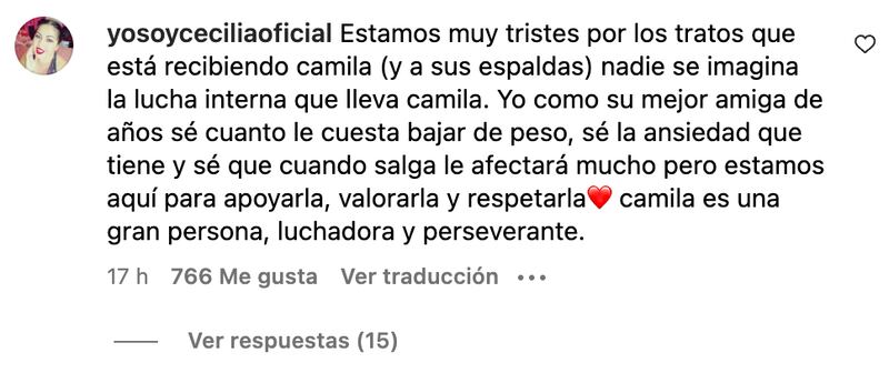 Comentario @yosoycecilia | Fuente: Instagram