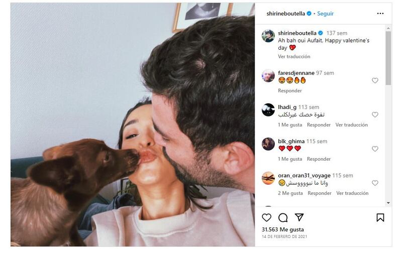 Shirine Boutella junto a su esposo y su mascota