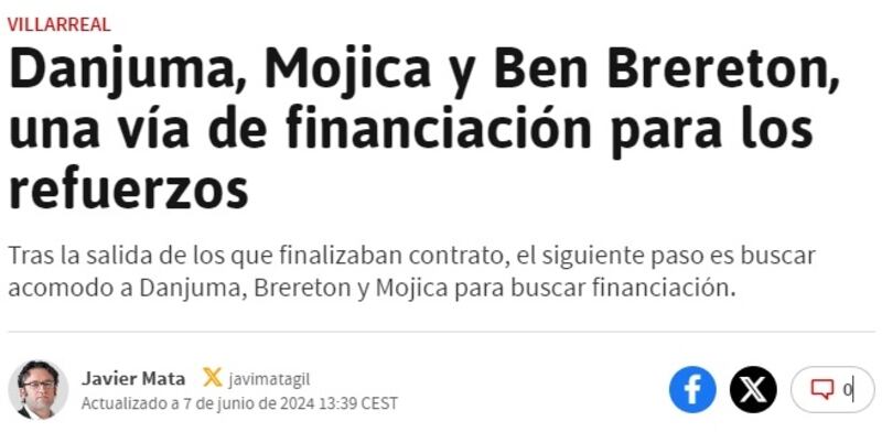El diario deportivo As de España apuntó a que el futuro del delantero chileno-británico estará fuera del club dueño de su pase, Villarreal.