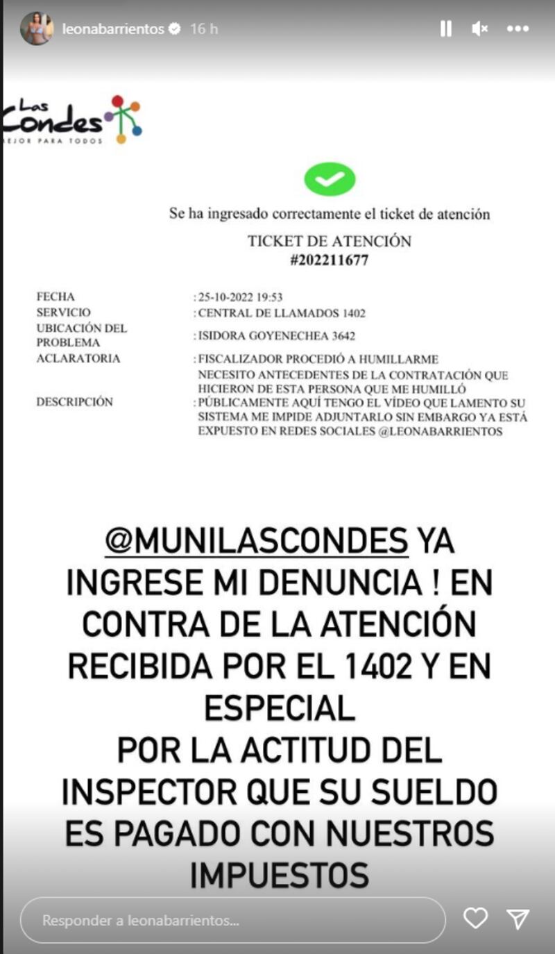 Adriana Barrientos puso denuncia contra trabajador de Las Condes.