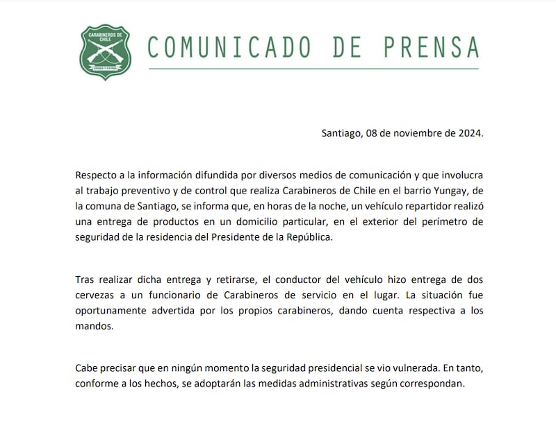 Comunicado Carabineros