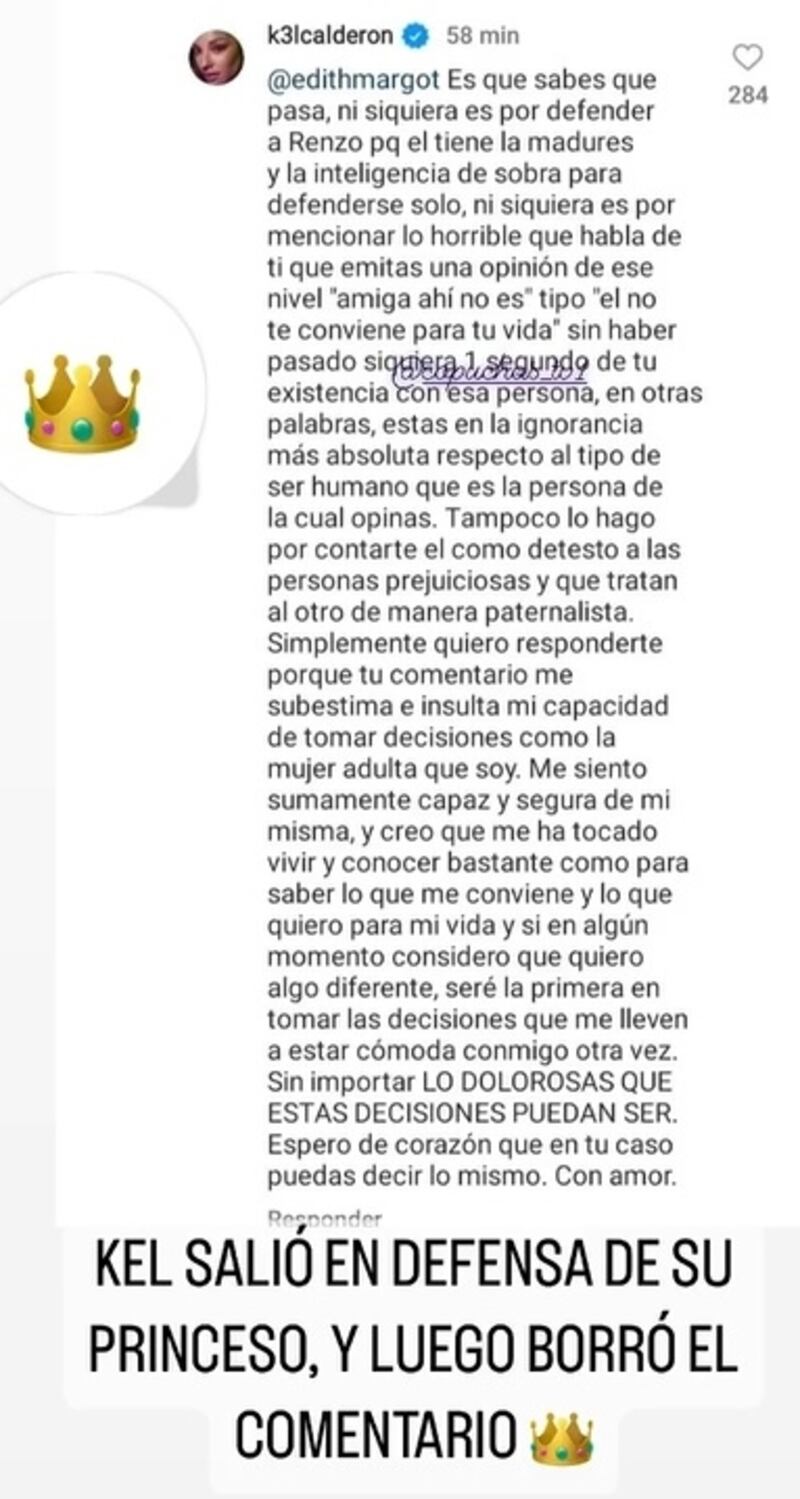 La influencer respondió a una usuaria que criticó a su actual pololo.