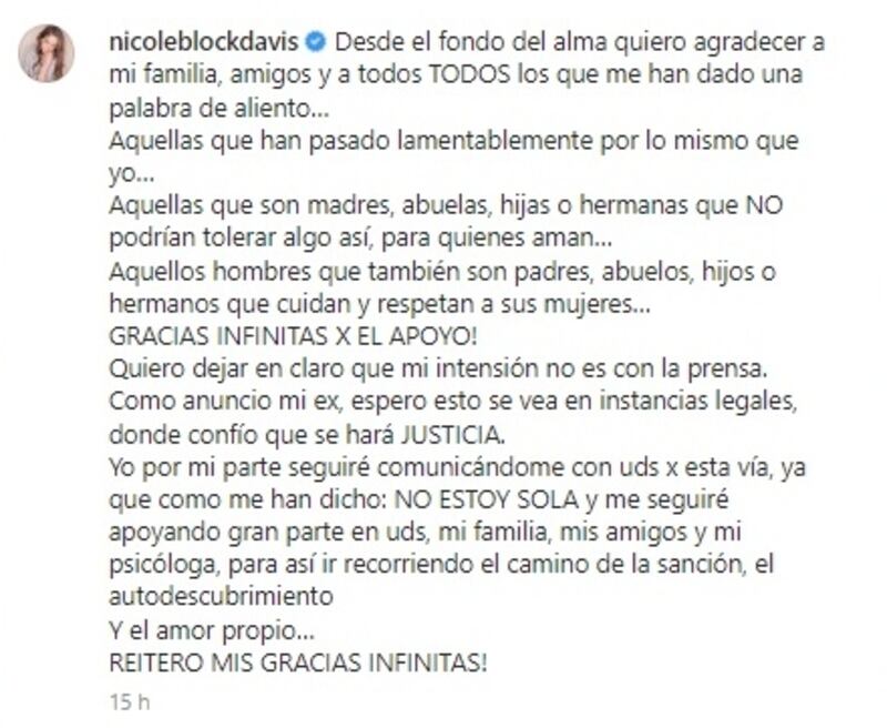 La actriz compartió en sus redes sociales su postura ante el anuncio de demanda de su exmarido.