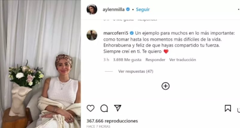 “Mi diagnóstico es cáncer de mama, bastante agresivo. Espero no emocionarme, quiero ser breve y concisa, real y genuina. Claramente, y lo digo con mucho orgullo, no tengo pelo y no me importa. No tengo cejas, pestañas y tampoco me importa. Me cansé de estar intentando fingir y usar una peluca”, confesó, explicando que por su trabajo de modelo e influencer se vio en la obligación de usarla, pero decidió no hacerlo más.
Y fue que tras sincerar su estado de saludar y liberarse del gran peso de mantenerlo en secreto, reveló cómo se ve su cara sin maquillaje, producto de las quimioterapias. 
“Así despiertan mis cachetes hoy post quimioterapia, rojitos e irritados por el corticoide o mismo por el taxol del medicamento y con retención de líquido”, escribió junto a su fotografía.
“Esto soy, no me da vergüenza, ya lo asumí, por eso me tardé meses en contarlo, era mi proceso”, terminó.