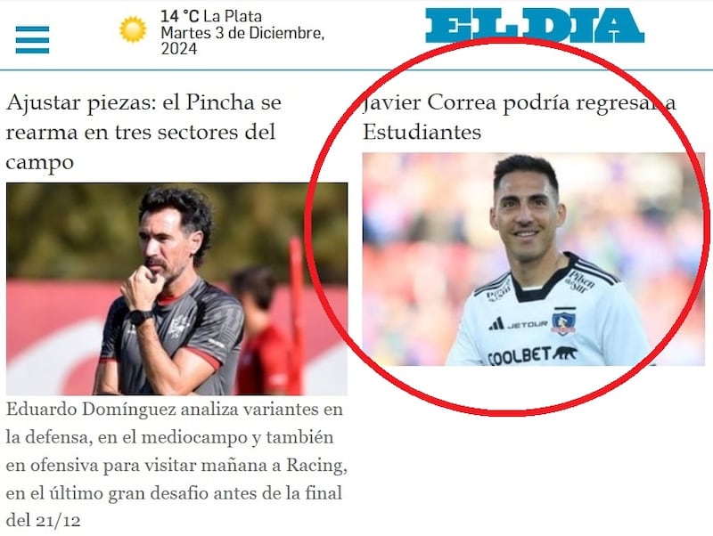 El medio transandino aseguró este martes que Estudiantes de La Plata buscaría el regreso de Correa desde Colo Colo debido a que el delantero tendría "un problema familiar que lo haría regresar al país".