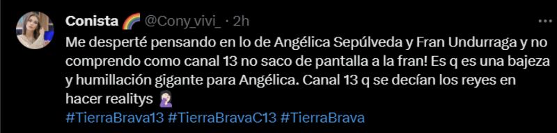 Comentario sobre pelea de Angélica Sepúlveda y Fran Undurraga en "Tierra Brava