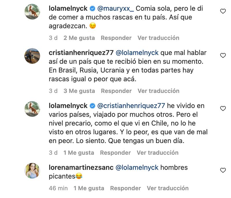 Comentarios Lola Melnyck | Fuente Instagram