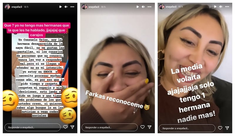 Naya Fácil publicó varias historias en su cuenta oficial de Instagram donde negó tener una nueva hermana.