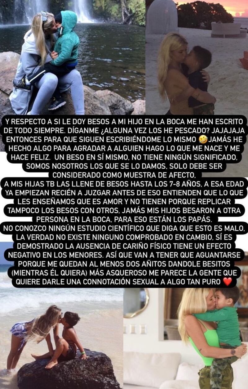 La influencer respondió a quienes le criticaron besar a su hijo.