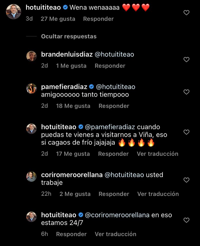 Comentario de Hotuiti Teao en publicación de Pamela Díaz | Fuente: Instagram