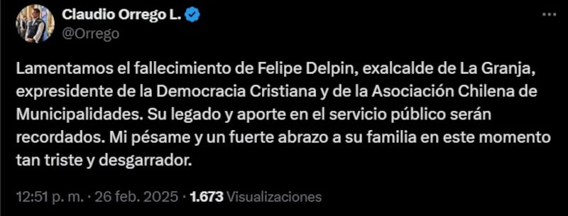 Delpin falleció este 26 de febrero a los 66 años.