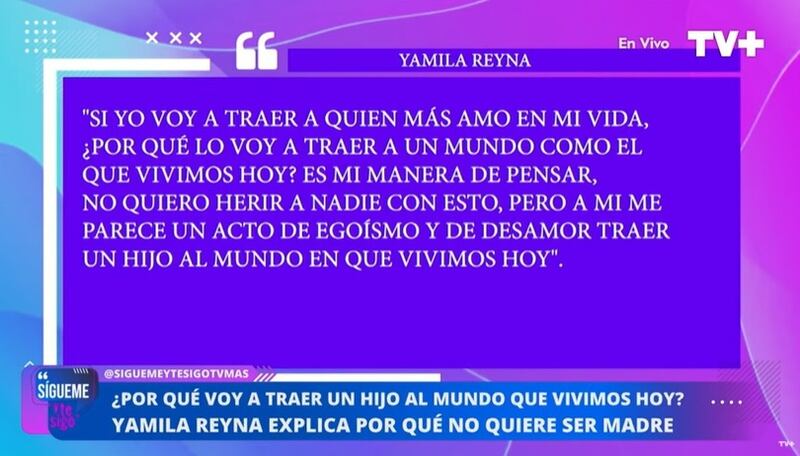 Los dichos de Yamila Reyna los dio en entrevista con el late "Buenas noches a todos".