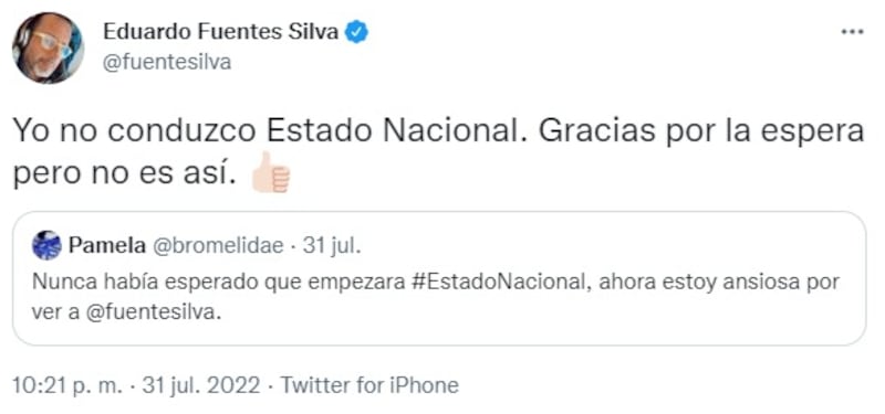 Eduardo Fuentes descartó que vaya a reemplazar a Matías del Río en "Estado Nacional".