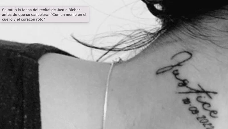 Joven se hizo tatuaje con fecha de concierto de Justin Bieber