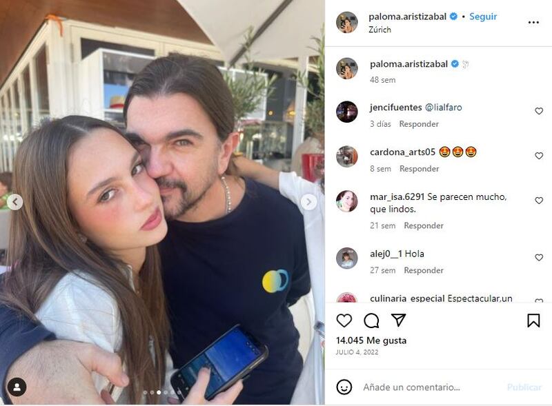 Paloma es la segunda hija de Juanes y Karen Martínez