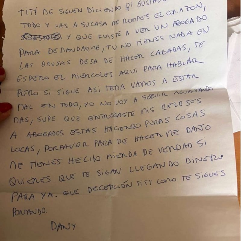 Daniel Sauer envió controversial carta a su esposa Titi Ahubert