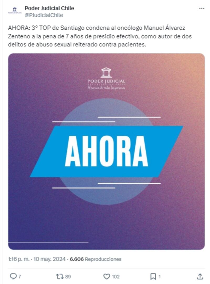 El oncólogo fue condenado a siete años de presidio efectivo por delitos de abuso sexual en contra de pacientes.