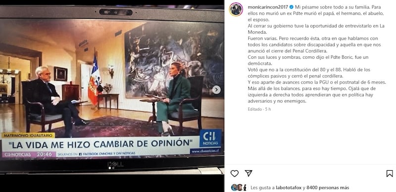 La periodista publicó su reflexión respecto de la muerte del expresidente en sus redes sociales.