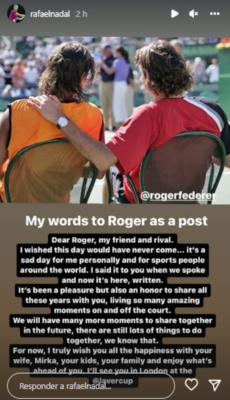 Rafael Nadal le dedicó un sentido mensaje a Roger Federer luego de anunciar su retiro del tenis profesional.