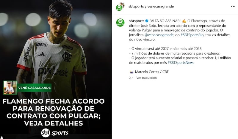 Pulgar seguirá en el club carioca hasta finales de 2027.