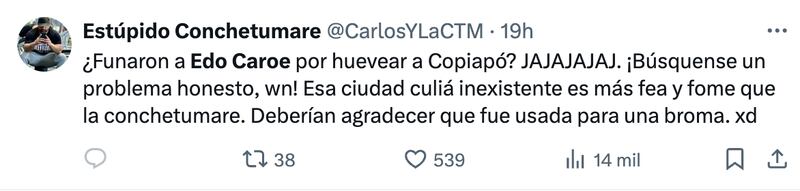 Comentarios sobre Edo Caroe | Captura: X (Twitter)