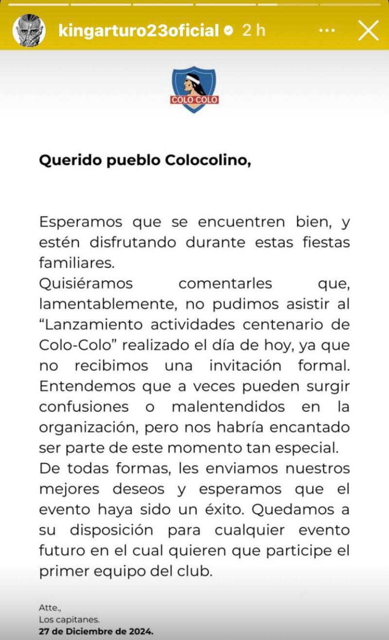 Comunicado de capitanes Colo Colo