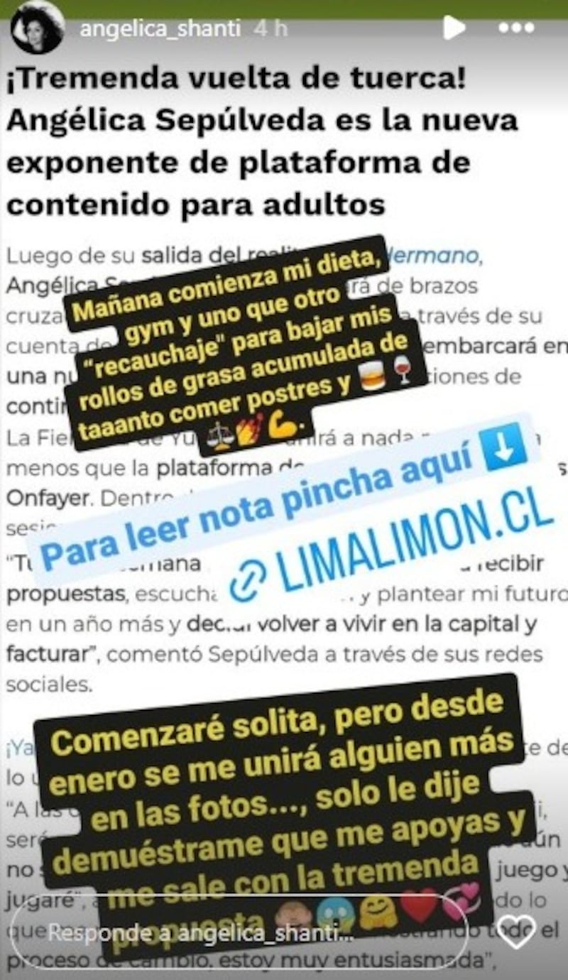 Angélica Sepúlveda sorprendió al anunciar que posará acompañada en plataforma para adultos. Captura de Instagram