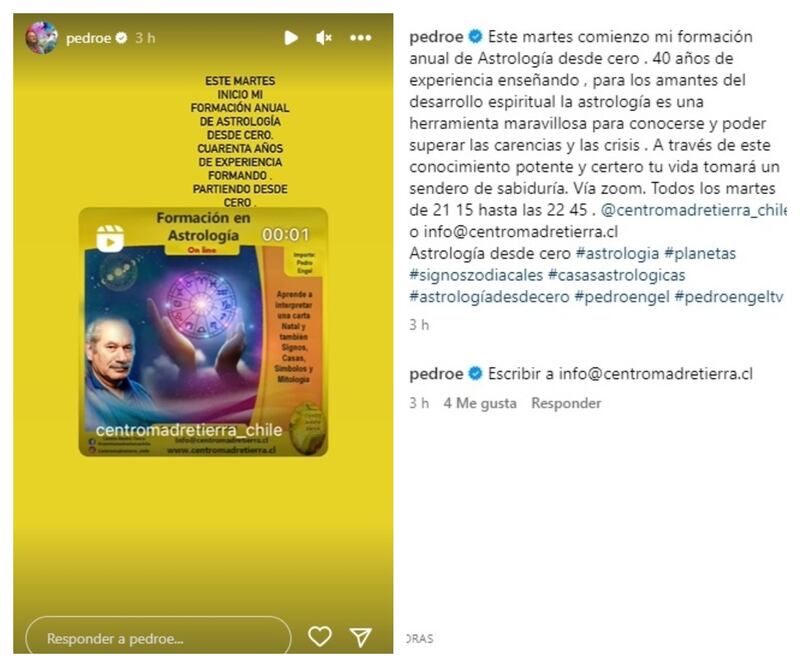 El astrólogo ofreció el curso en varias publicaciones de sus redes sociales.