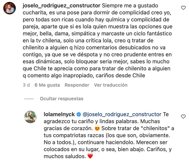 Comentarios Lola Melnyck | Fuente Instagram