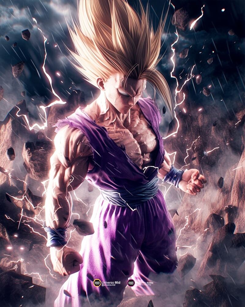 Gohan Super Saiyajin 2 IA. Foto: universo.midjourney