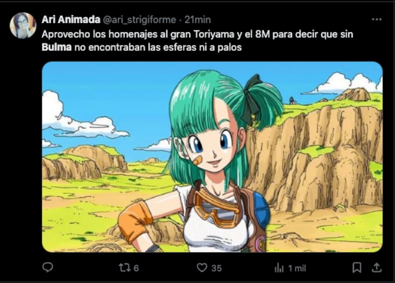 Fanáticas homenajean a Bulma de Dragon Ball en el 8M, tras la muerte de Akira Toriyama