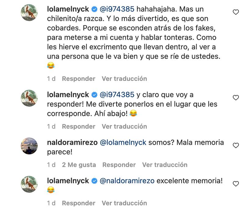 Comentarios Lola Melnyck | Fuente Instagram