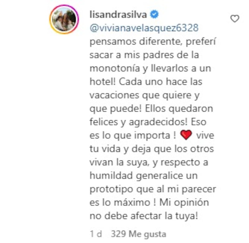 Captura del Instagram de Lisandra Silva