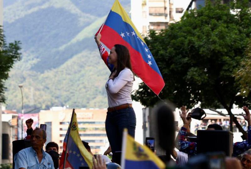 María Corina Machado en manifestaciones masivas en Caracas, Venezuela. el 9 de enero de 2025.