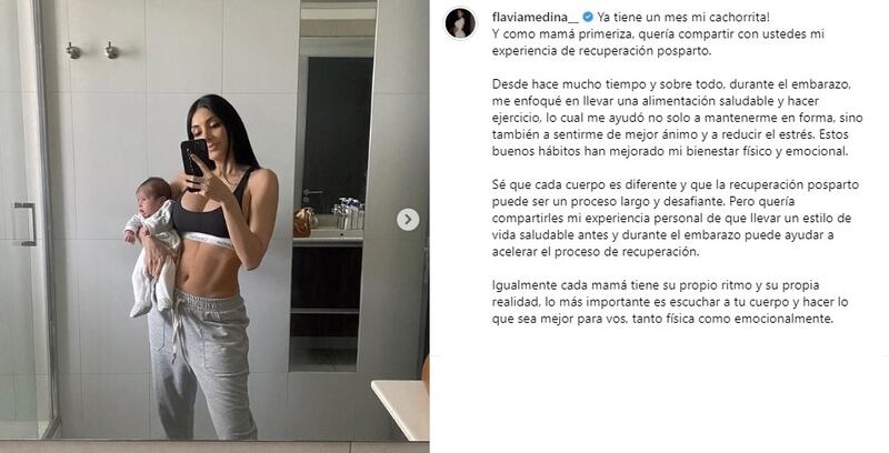 La argentina reveló en sus redes sociales la positiva recuperación física que ha tenido a un mes del parto de su hija Helena María.